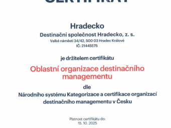 HRADECKO získalo certifikaci organizací destinačního managementu