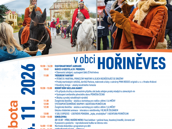 Vítání sv. Martina na bílém koni v obci Hořiněves