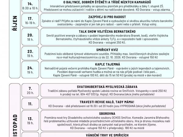 Přehled akcí ve Smiřicích | říjen a listopad 2026